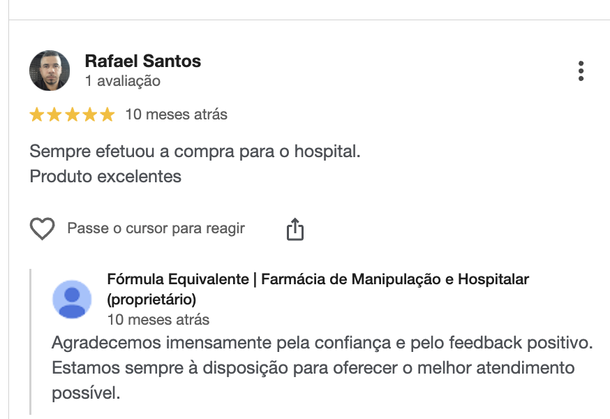Avaliação no Google de Rafael Santos sobre compras hospitalares