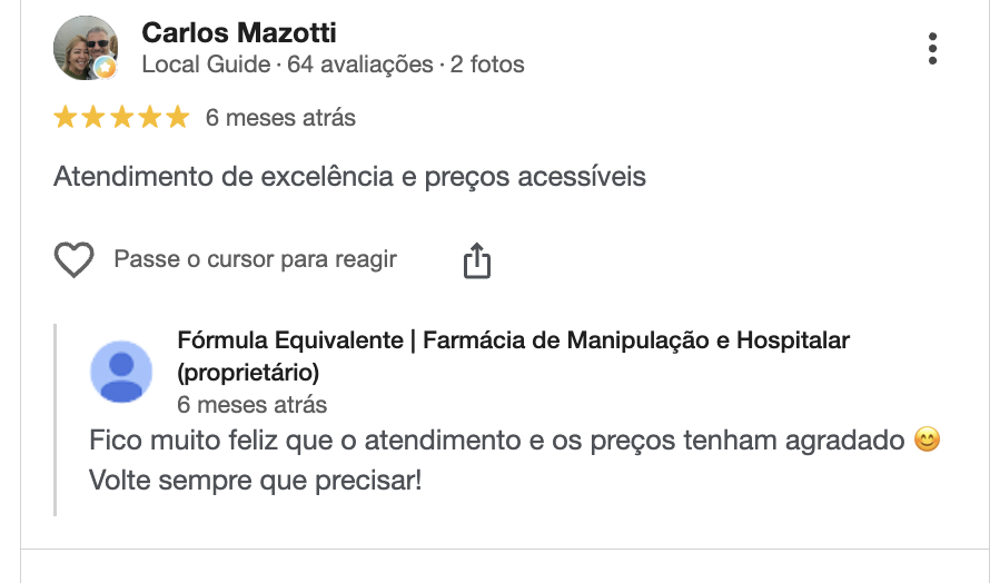 Avaliação no Google de Carlos Mazotti sobre excelência e preços acessíveis